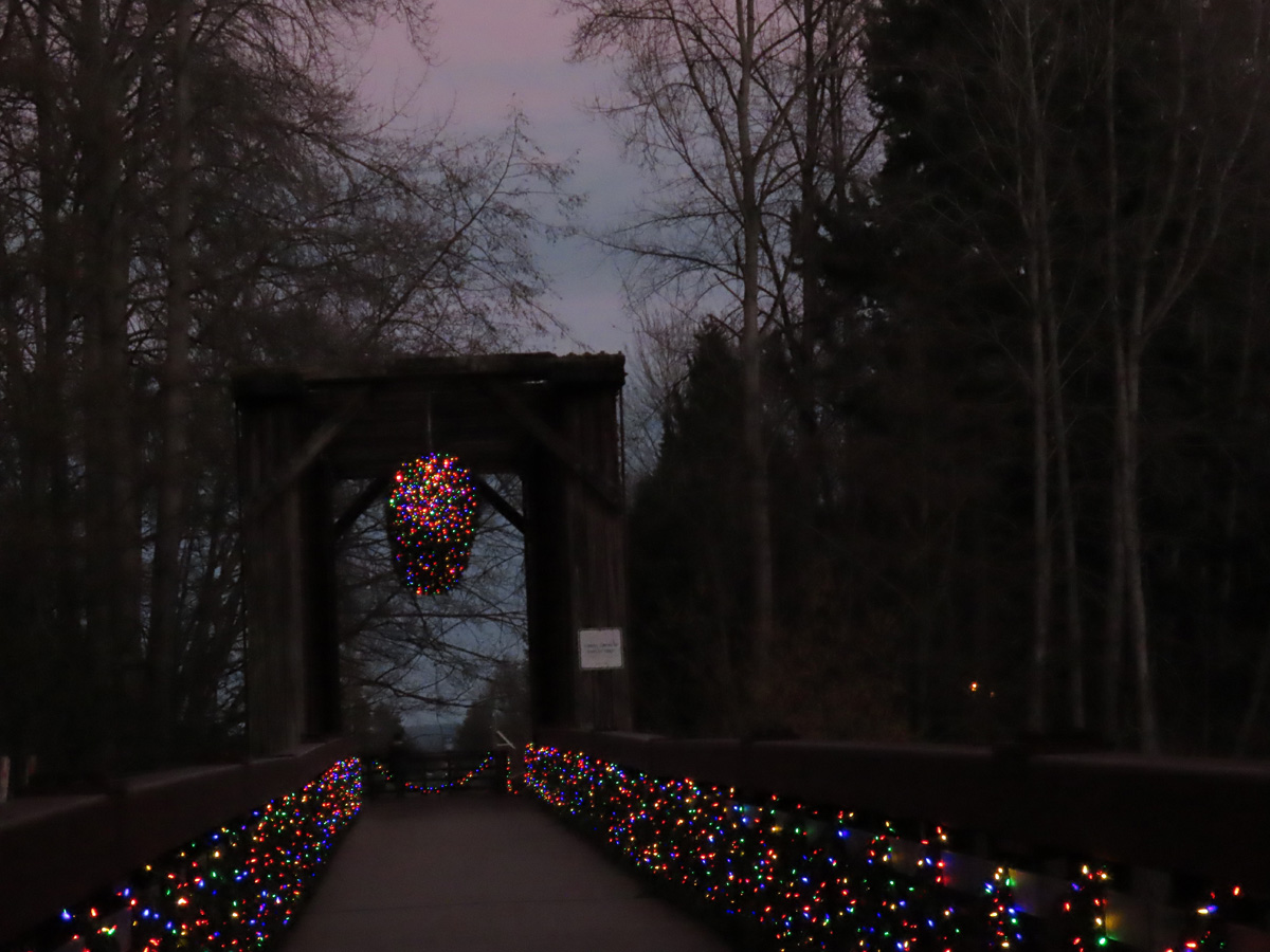 The lights along Railroad Bridge make for a lovely walk